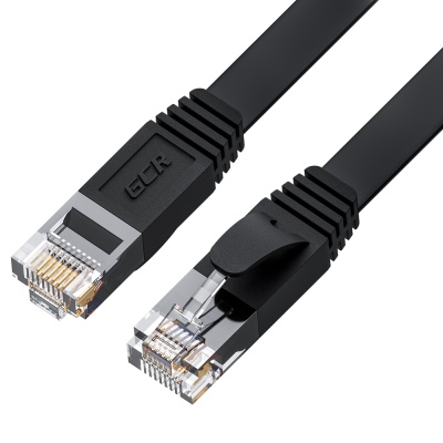 GCR Патч-корд PROF плоский прямой 0.5m, UTP медь кат.6, черный, 30 AWG, ethernet high speed 10 Гбит/с, RJ45, T568B Greenconnect GCR-52882