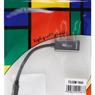 Адаптер miniDP --> HDMI-F 0.15м ,  оплетка, 4K@60Hz, Telecom (TA565) VCOM Адаптер-переходник Telecom Mini DisplayPort M/HDMI F (TA565)