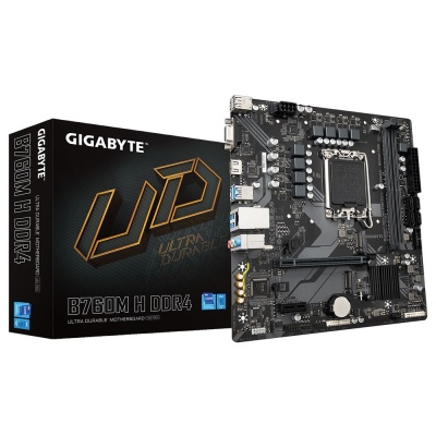 Материнская плата GIGABYTE B760M H DDR4, LGA1700, B760, 2*DDR4, D-Sub+HDMI,  4 SATA 6 Гб/с, M2, Audio, Gb LAN, USB 3.2, USB 2.0, Type-C, COM*1 port, mATX (B760M H DDR4)