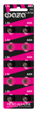 Элемент питания алкалиновый "таблетка" LR754/AG5 BL-10 (уп.10шт) ФАZА 5002586