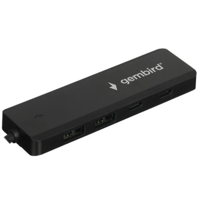 Разветвитель USB3.1 Gembird UHB-C415, 2хUSB, 2хType-C, с доп.питанием (порт Type-C), кабель USB 19см
