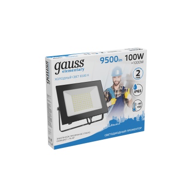 GAUSS 613100100 Прожектор светодиодный LED 100W 6900lm IP65 6500К черный 1/14