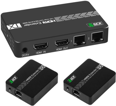 GCR Разветвитель HDMI 1.4 через LAN кабель, 1 x 2 GreenLine, до 50.0m, 1080P 60Hz, EDID, удлинитель ИК Greenconnect HDMI (f) - 2 x HDMI (f) (GL-vE12)
