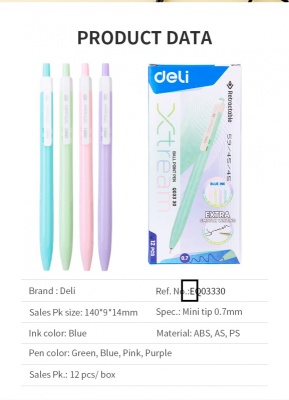 Ручка шариковая Deli EQ03330 X-tream авт. 0.7мм ассорти (сир/зел/роз/гол)) синие чернила