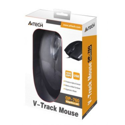 Мышь A4Tech OP-760 черный оптическая (1000dpi) USB (3but)