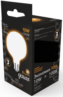 Лампа светодиодная Gauss Filament 189202110 10Вт цок.:E27 шар 220B 3000K св.свеч.бел.теп. (упак.:1шт)