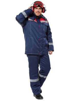 Костюм Тимбер утепленный (ткань смесовая, 210), куртка, полукомбинезон, темно-синий-красный, 120-124,170-176