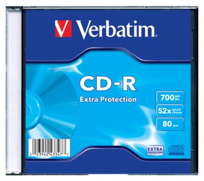 Диск CD-R Verbatim 700Mb 52x Slim case (1шт) (43347)