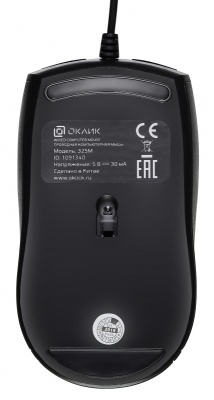 Мышь Оклик 325M черный оптическая (1000dpi) USB (2but)