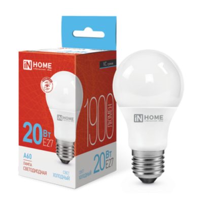 Лампа светодиодная LED-A60-VC 20Вт 230В Е27 6500К 1900Лм IN HOME