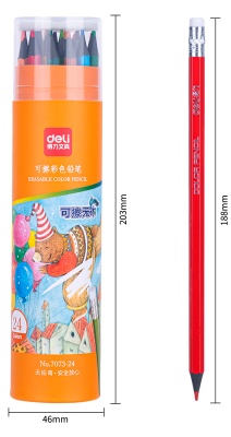 Карандаши цв. Deli 7073-24 пластик 24цв. ластик