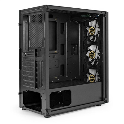 Exegate EX295765RUS Корпус Miditower ExeGate EVO-8227 (ATX, без БП, 2*USB+1*USB3.0+HD Audio, черный, 3 вент. с RGB подсветкой, боковая панель - закаленное стекло)