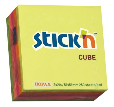 Блок самоклеящийся бумажный Stick`n 21203 51x51мм 250лист. 70г/м2 неон 5цв.в упак.