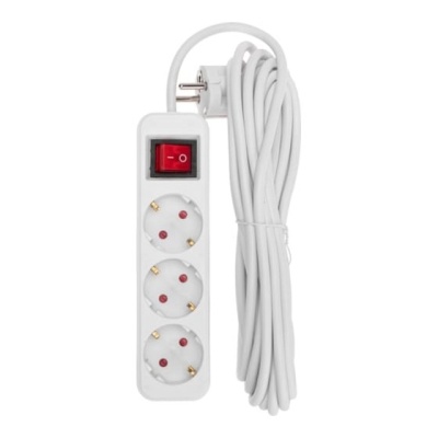 Rexant  13-4014 Удлинитель STANDARD 3 гнезда, 5м, 3х1,0мм?, с/з, с выключателем, белый