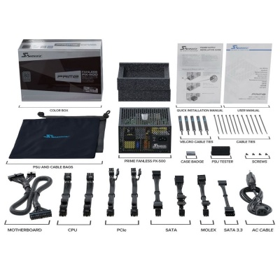 Блок питания Seasonic ATX 500W PRIME Fanless PX-500 80+ platinum 24+2x(4+4) pin APFC 8xSATA Cab Manag RTL