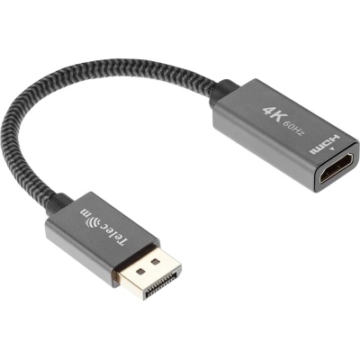 Кабель-переходник DP --> HDMI-F 0.2m , серый металлик, оплетка, 4K@60Hz, Telecom (TA560) VCOM Кабель-переходник Telecom DisplayPort M/HDMI F (TA560)