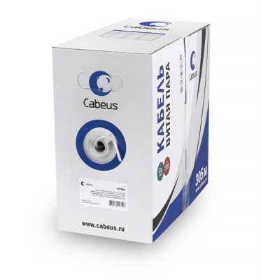 Cabeus UTP-4P-Cat.5e-SOLID-LSZH-GY Кабель витая пара UTP (U/UTP), категория 5e, 4 пары (24 AWG), одножильный, серый, LSZH, нг(А)-HF, (305 м) (UTP-4P-Cat.5e-SOLID-LSZH-GY)