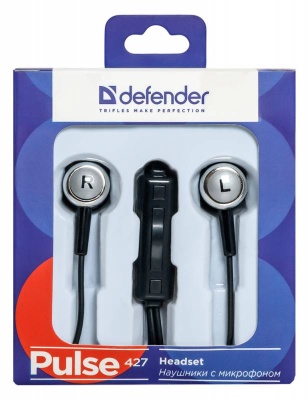 Гарнитура вкладыши Defender Pulse 427 1.2м черный/серебристый проводные в ушной раковине (63427)