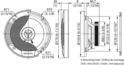Колонки автомобильные Kenwood KFC-S1676EX 330Вт 87дБ 4Ом 16см (6.5дюйм) (ком.:2кол.) коаксиальные двухполосные