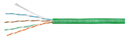 Cabeus UTP-4P-Cat.5e-SOLID-LSZH-GN Кабель витая пара UTP (U/UTP), категория 5e, 4 пары (24 AWG), одножильный, зеленый, LSZH, нг(А)-HF (305 м)