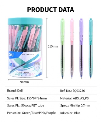 Ручка шариковая Deli EQ03236-1 Arrow авт. 0.7мм прозрачный ассорти синие чернила пластик.стакан (1шт)