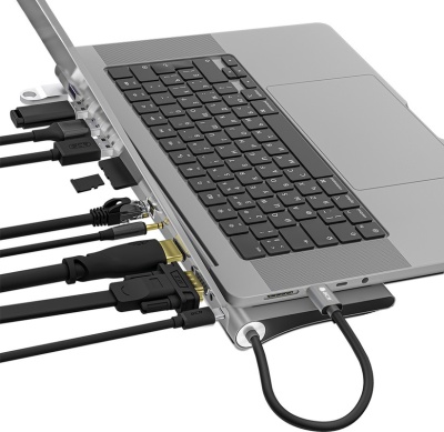 GCR Док-станция 11 в 1 Multiport Aluminum Type C 3.1 на USB 3.0 + 3 x USB 2.0 + Type C PD + HDMI 2.0 + VGA + SD/MicroSD + audio 3.5mm jack, GCR-54220 Greenconnect GCR-54220