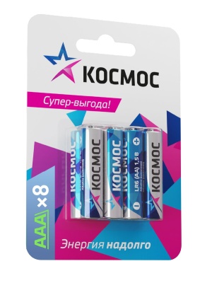 Батарейка  LR03 (АAA) 1.5V Alkaline 8BL, КОСМОС