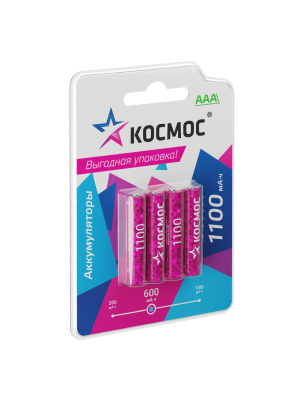 Аккумулятор R03 (ААА) 1100mAh Ni-MH 4 на блистере, КОСМОС