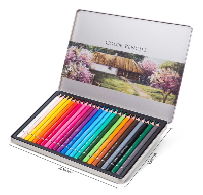 Карандаши цветные Deli 6565 липа 24цв. цветной корпус мет.кор.