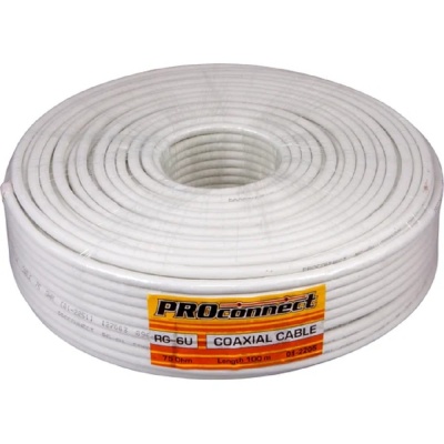 PROconnect (01-2201) Кабель коаксиальный RG-6U, 75Ом, Cu/Al/Cu, 48%, 100м, INDOOR, белый