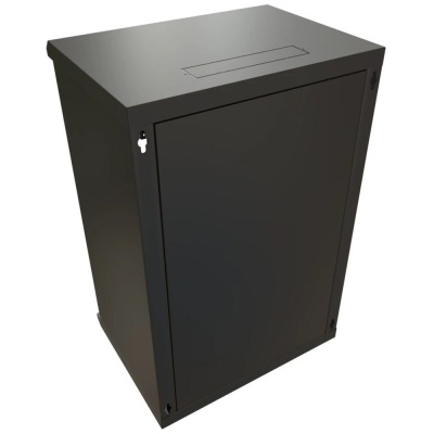 Шкаф Hyperline WRline WR-TW-1845-SR-RAL9004 Шкаф настенный 19-дюймовый (19"), 18U, 908x600х450мм, цельнометаллическая дверь с замком, цвет черный (RAL9004) (разобранный)