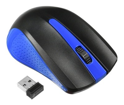 Мышь Оклик 485MW черный/синий оптическая (1200dpi) беспроводная USB (2but)