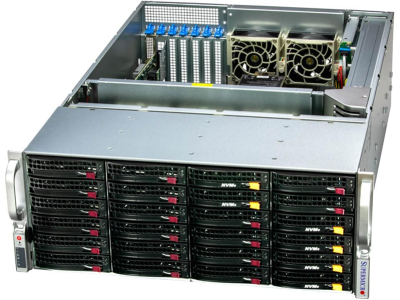 Серверная платформа Supermicro SuperStorage 4U Server 641E-E1CR24H no CPU(2) 5th/4th Gen(MCC carrier)/TDP 270W/no DIMM(16)/24x3.5/2.5 SATA/SAS(S3908L)/2x10GbE/2x1200W/SFT-DCMS-Single
