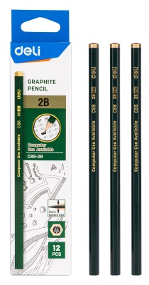 Карандаш чернографит. Deli EC88-2B 2B шестигран. липа ластик коробка картонная (12шт)