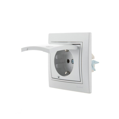 Розетка 1-м СП Mira 16А IP20 с заземл. с защ. крышкой со вставкой керамика сер. метал. LEZARD 701-10