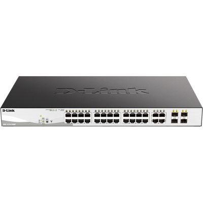 Коммутатор D-Link PROJ Smart  L2 Switch 24x1000Base-T PoE, 4xCombo 1000Base-T/SFP, PoE Budget 370W, Compact CLI (DGS-1210-28MP/F4A)