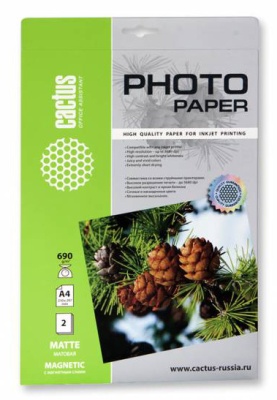Фотобумага Cactus CS-MMA46902 A4/690г/м2/2л./белый матовое/магнитный слой для струйной печати