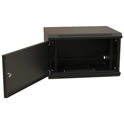 Шкаф Hyperline WRline WR-TW-0945-SR-RAL9004 Шкаф настенный 19-дюймовый (19"), 9U, 500x600х450мм, цельнометаллическая дверь с замком, цвет черный (RAL9004) (разобранный)