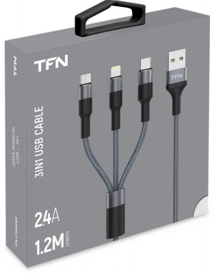 Кабель TFN 3 in 1 TFN-CFZ3IN1GR USB A(m) Lightning (m) micro USB B (m) USB Type-C (m) 1м серебристый/серый