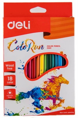 Карандаши цветные Deli ColoRun EC00110 трехгранные пластик 18цв. коробка/европод.