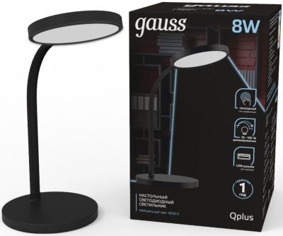 Светильник настольный светодиодный LED 8 Вт 500 Лм 4000К модель GTL503 черный с USB разъемом диммируемый Qplus Gauss Gauss GT5032