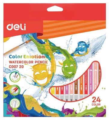 Карандаши цветные акварельные Deli EC00720 Color Emotion липа 24цв. коробка/европод. (24шт)