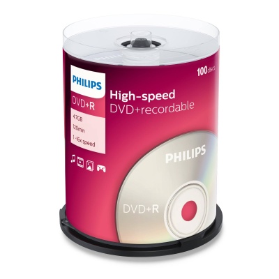 Диск DVD+R Philips 4.7 Gb, 16x, Cake Box (100)