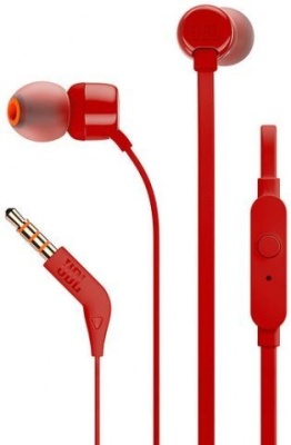 Гарнитура вкладыши JBL Т110 1.2м красный проводные в ушной раковине (JBLT110RED)