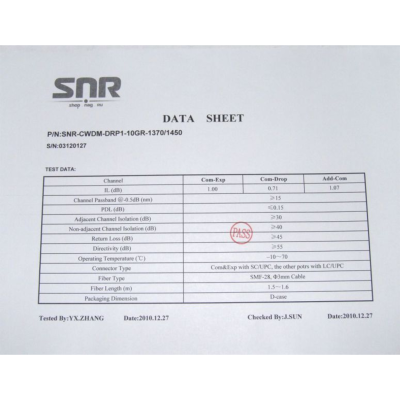 Модуль Add/Drop SNR-CWDM-10GR-OADM1-1370/1450