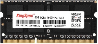 Память DDR3 4Gb 1600MHz Kingspec KS1600D3N13504G RTL PC3-12800 CL11 SO-DIMM 204-pin 1.35В