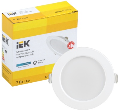 Iek LDVO0-1611-07-4000-K01 Светильник LED ДВО 1611 белый круг 7Вт 4000К IP20 {пластик. корпус, диам 95 мм}