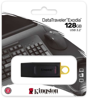 Флеш Диск Kingston 128Gb DataTraveler Exodia DTX/128GB USB3.1 черный/желтый