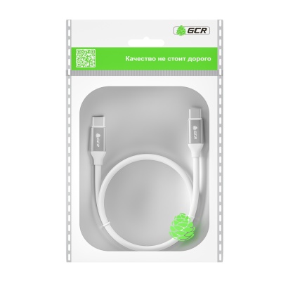 GCR Кабель 1.0m Type C-C POWER DELIVERY 18 W, белый, силикон, AL case серебро, белый ПВХ, 28/22 AWG (GCR-52362)