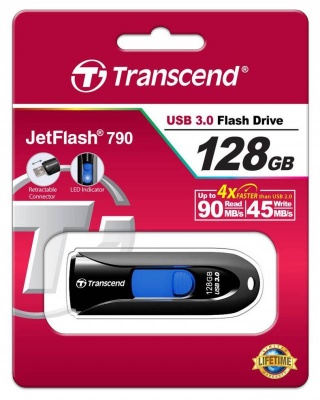 Флеш Диск Transcend 128Gb Jetflash 790 TS128GJF790K USB3.0 черный/синий